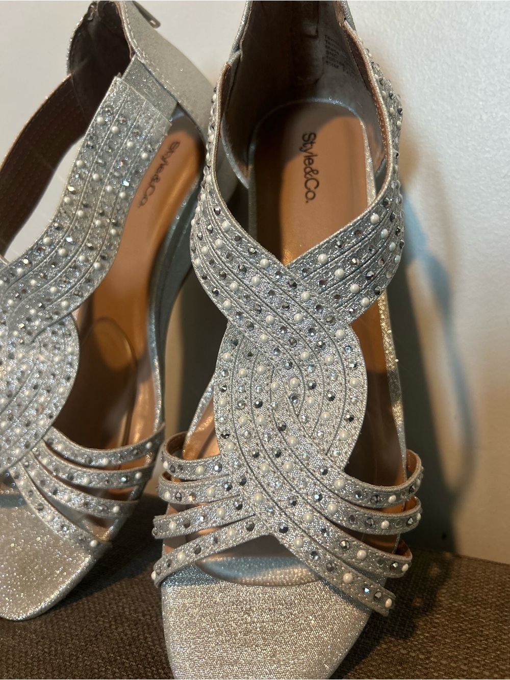 Style & Co. Sparkle Strappy Evening Sandals - Silver - Picture 2 of 9